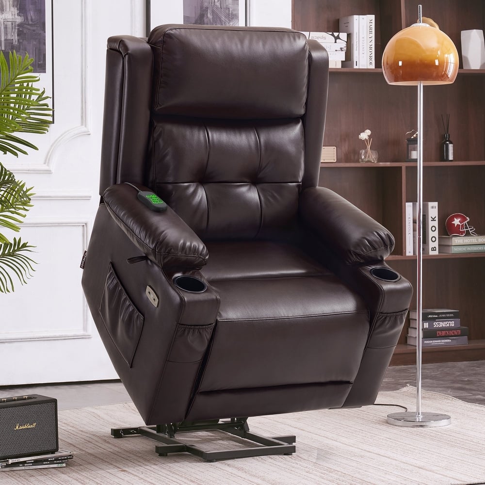 MCombo Large Dual Motor Power Lift Recliner Chair with Massage and Heat for Elderly People, Faux Leather
