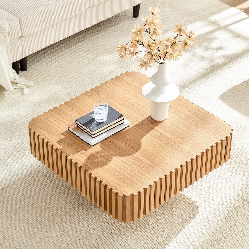 Modern Handcraft Drum Square Wooden Coffee Table