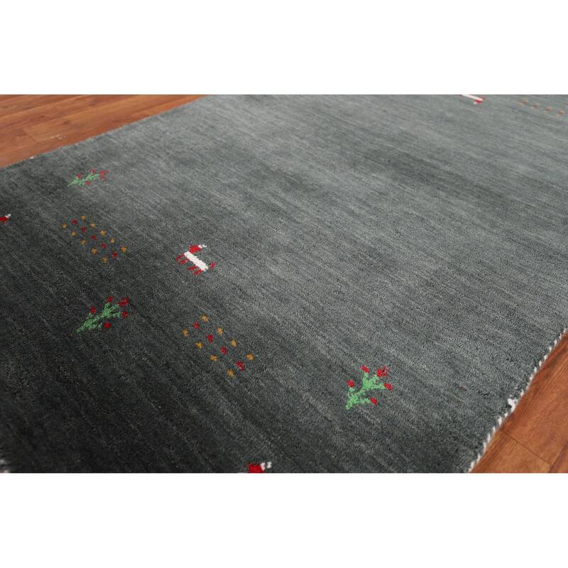 Tribal Green Gabbeh Indian Accent Rug Handmade Wool Carpet - 2'11" x 4'10"