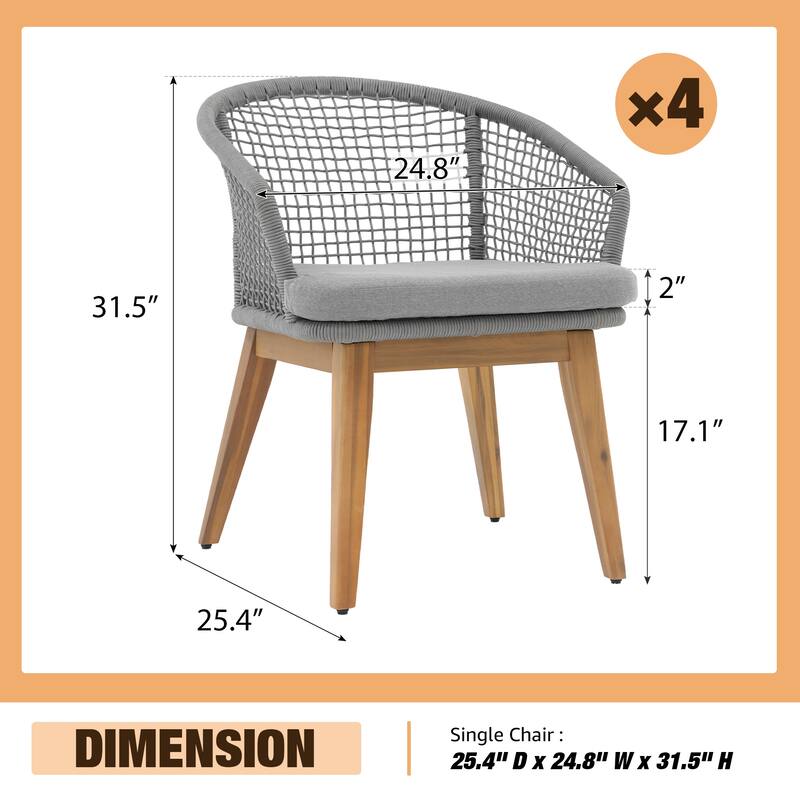 4 - Piece Woven Rope Patio Armchair Set with Cushions
