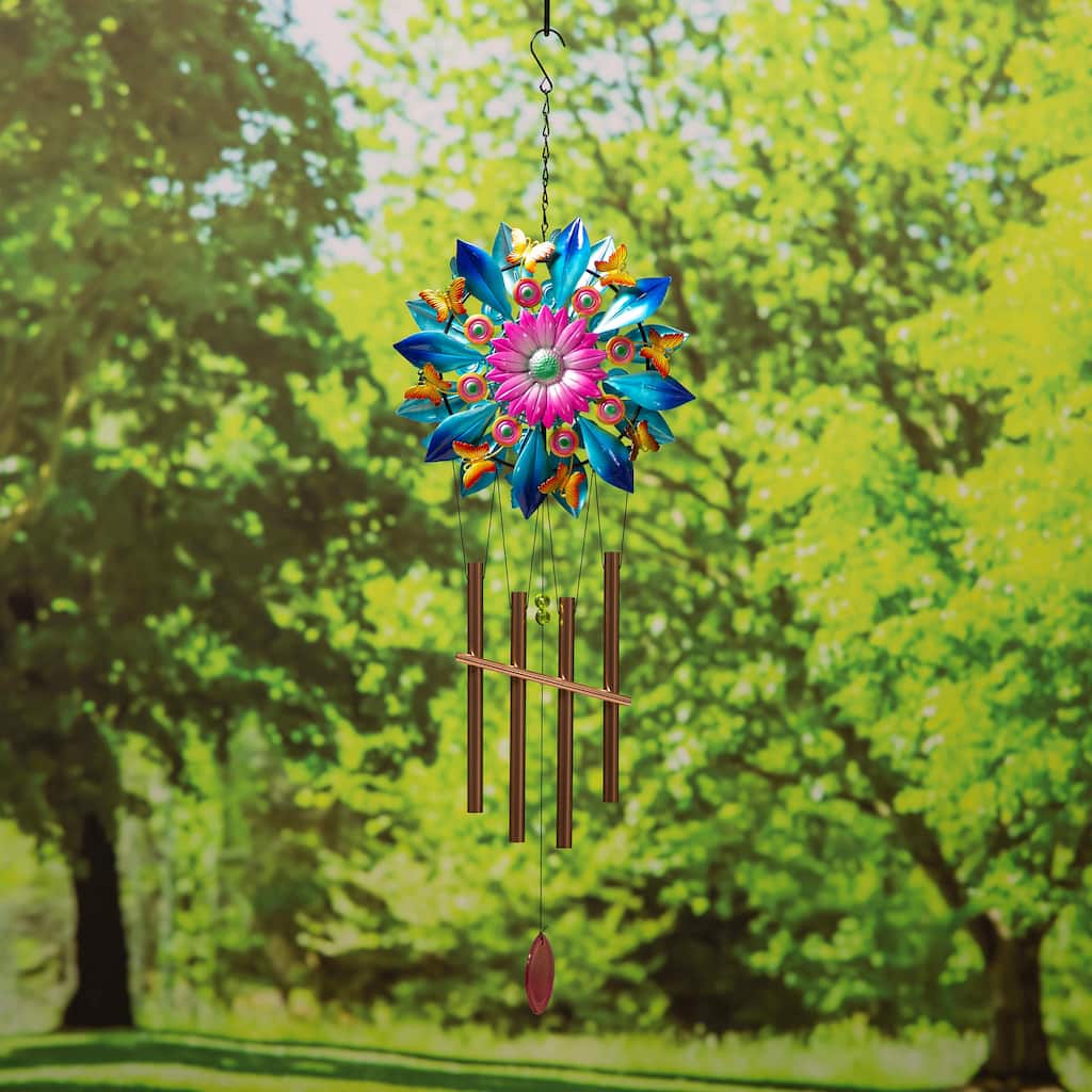 37 in. Metal Wind Spinner Wind Chime, Blue Butterflies
