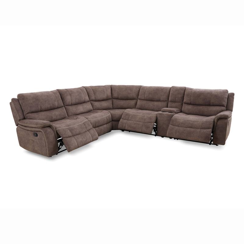 Furniture of America Jaen Brown Upholstered Manual Recline Sectional with Console and USB Port