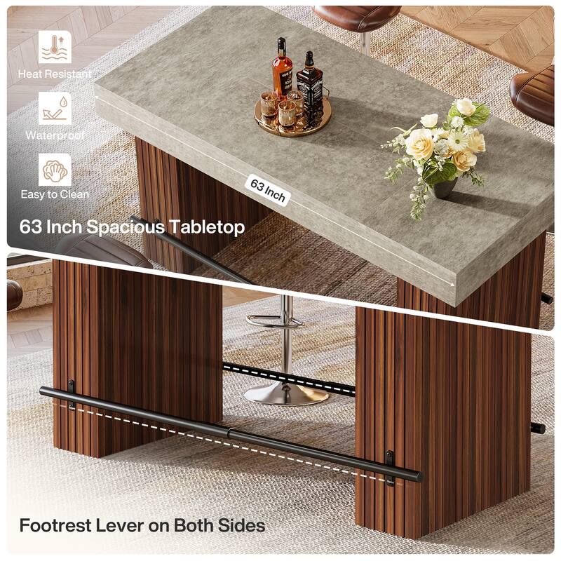 63-Inch Bar Table, Industrial Counter Height Pub Dining Table
