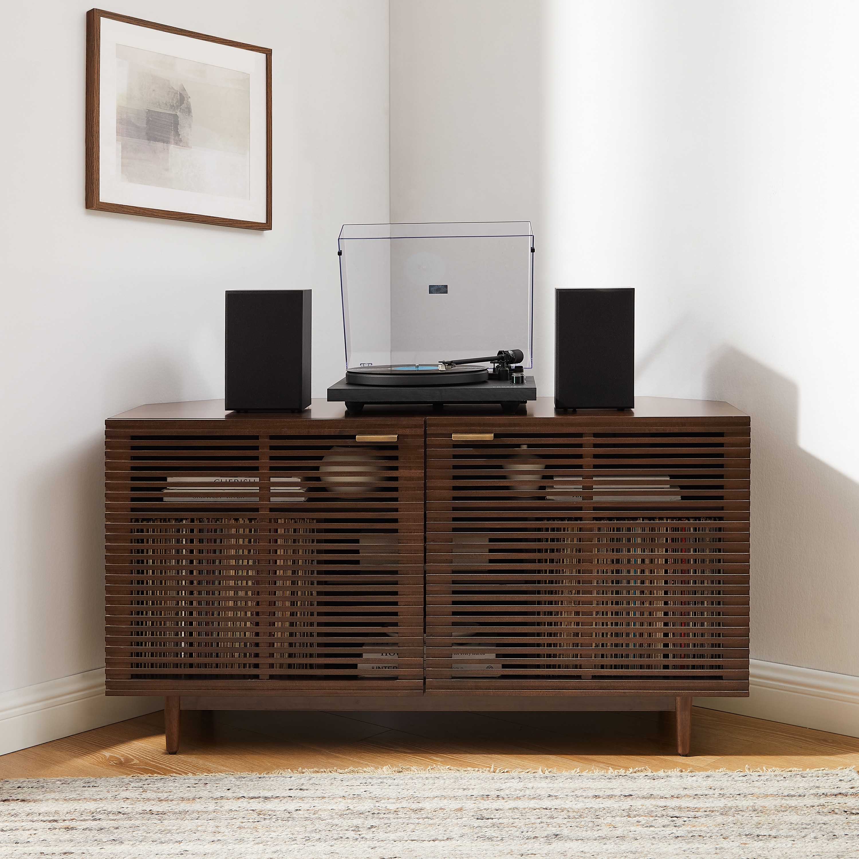 Crosley Cameron Corner Record Player Cabinet With Vinyl Storage