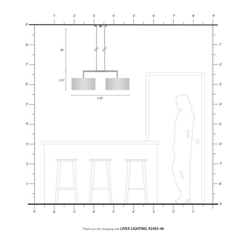 Livex Lighting 2 Light Black Chrome Linear Chandelier, 45492-46 - 35" L x 14" W x 18" - 48" Adj. H