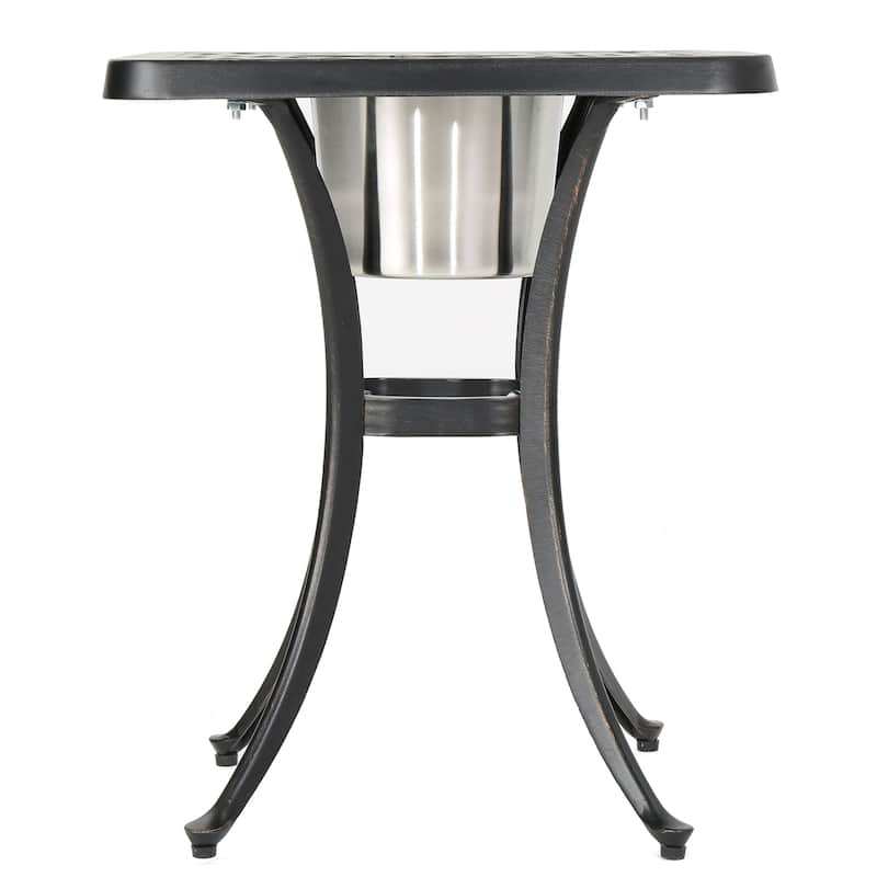 Ava Outdoor Cast Aluminum Bistro Table with Ice Bucket by Christopher Knight Home - 21.00" D x 21.00" W x 25.00" H