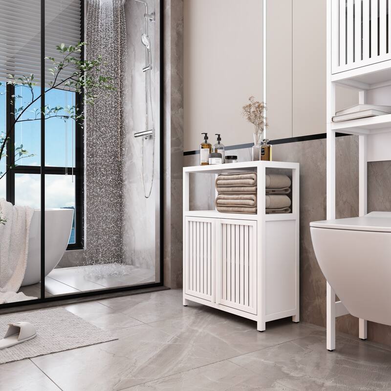 White Large Capacity Bamboo Storage Cabinet Furniture for Bathroom Living Room Bathroom Bamboo Storage Cabinet With Shel