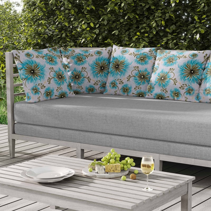 Breezy Flowers Indoor/Outdoor Reversible Throw Pillow Blue and Antique