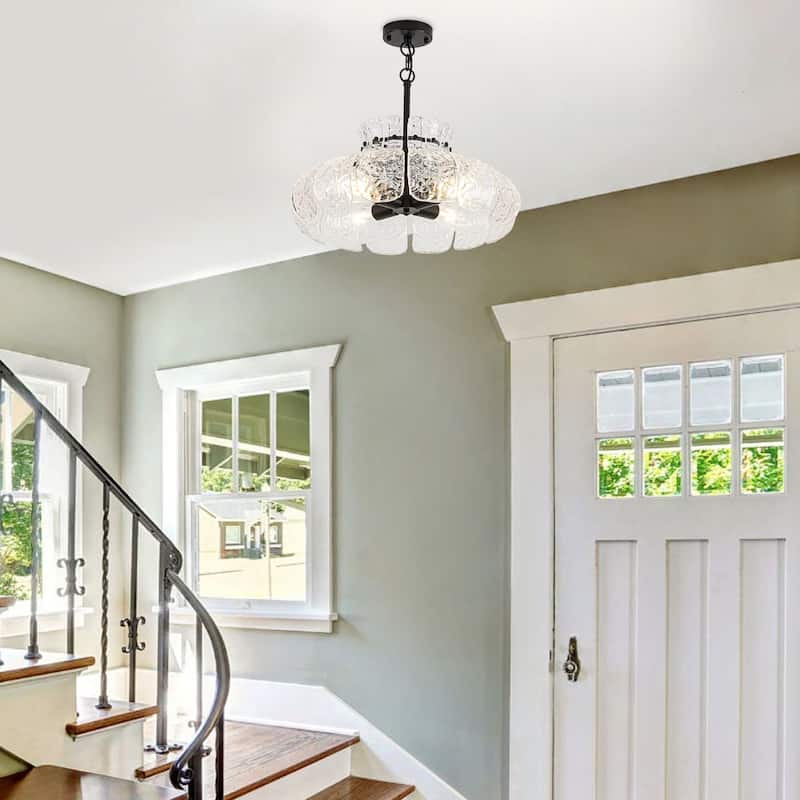20.47-inch modern unique 4-light metal pendant lamp with glass ripple lampshade and adjustable height