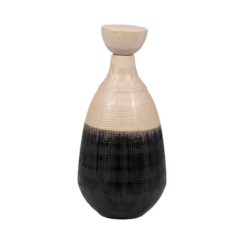 Sagebrook Home Alondra Unique Stoneware Vase with Lid, White, Novelty, Two-tone, Enrich Your Home Decor