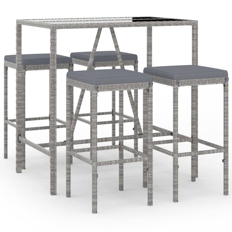 vidaXL 5 Piece Patio Bar Set with Cushions Black Poly Rattan