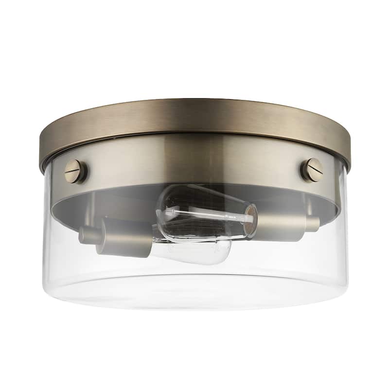 Novogratz x Globe Aaron 2-Light Matte Brass Flush Mount Ceiling Light with Clear Glass Shade - one size