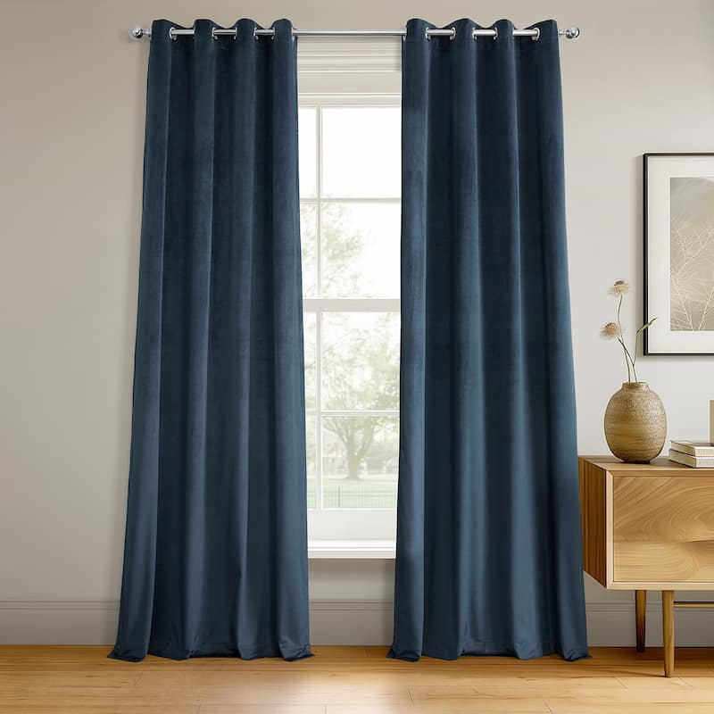 Exclusive Fabrics Midnight Blue Grommet Velvet Blackout Single Curtain (1 Panel)