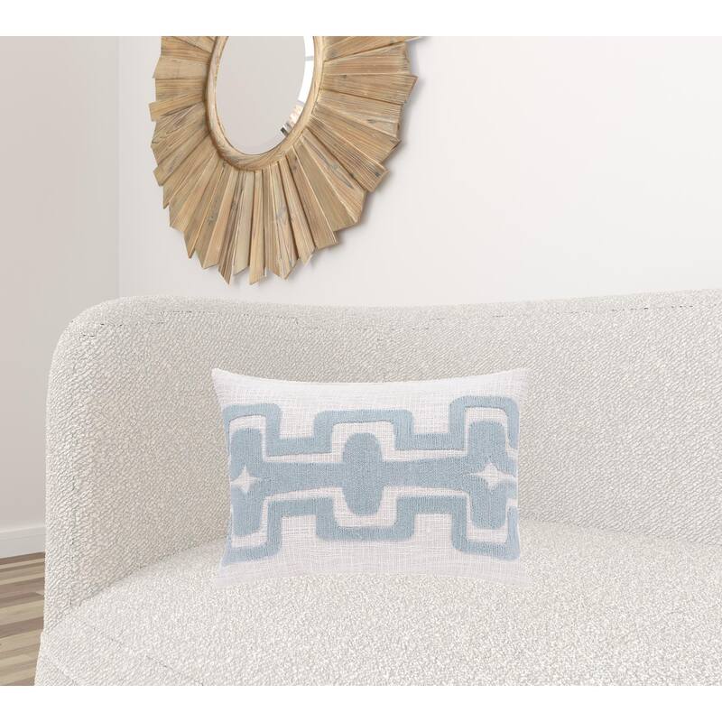 HomeRoots 16" X 24" Light Blue And Ivory 100% Cotton Geometric Zippered Pillow