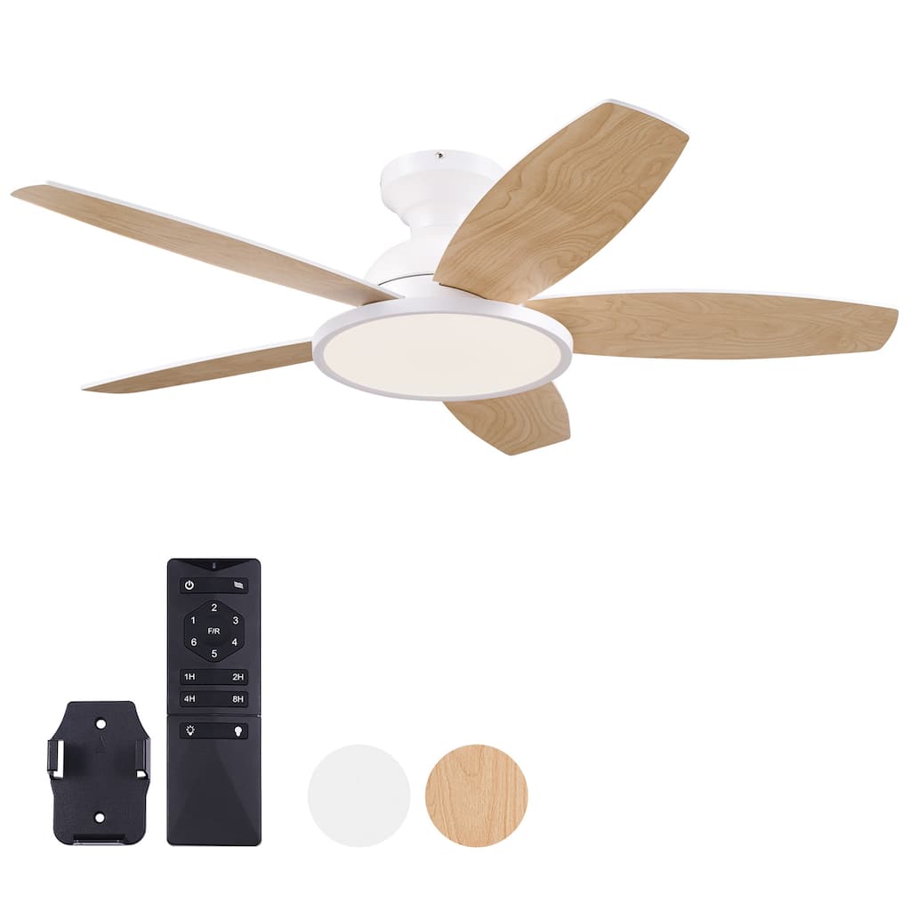 5 - Blade Low Profile Flush Mount Modern Ceiling Fan with LED Light and Remote