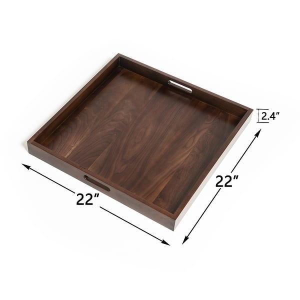dimension image slide 2 of 10, KINWELL Square Black Walnut Wood Serving Tray Ottoman Tray with Handles
