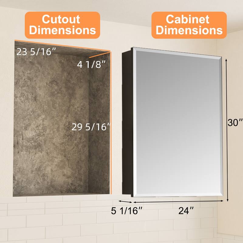 Belle Medicine Cabinet with Mirror, Adjustable Shelves, Recessed or Wall Mount