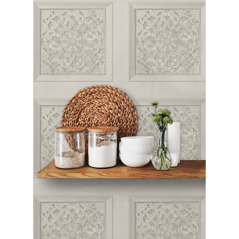 Carved Floral Cream Peel and Stick Wallpaper