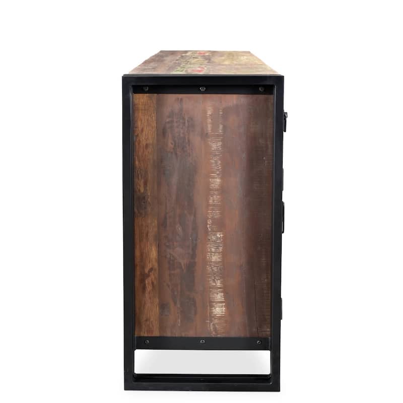 Handmade Old Reclaimed Wood and Iron 4-door 4-drawer Sideboard (India)