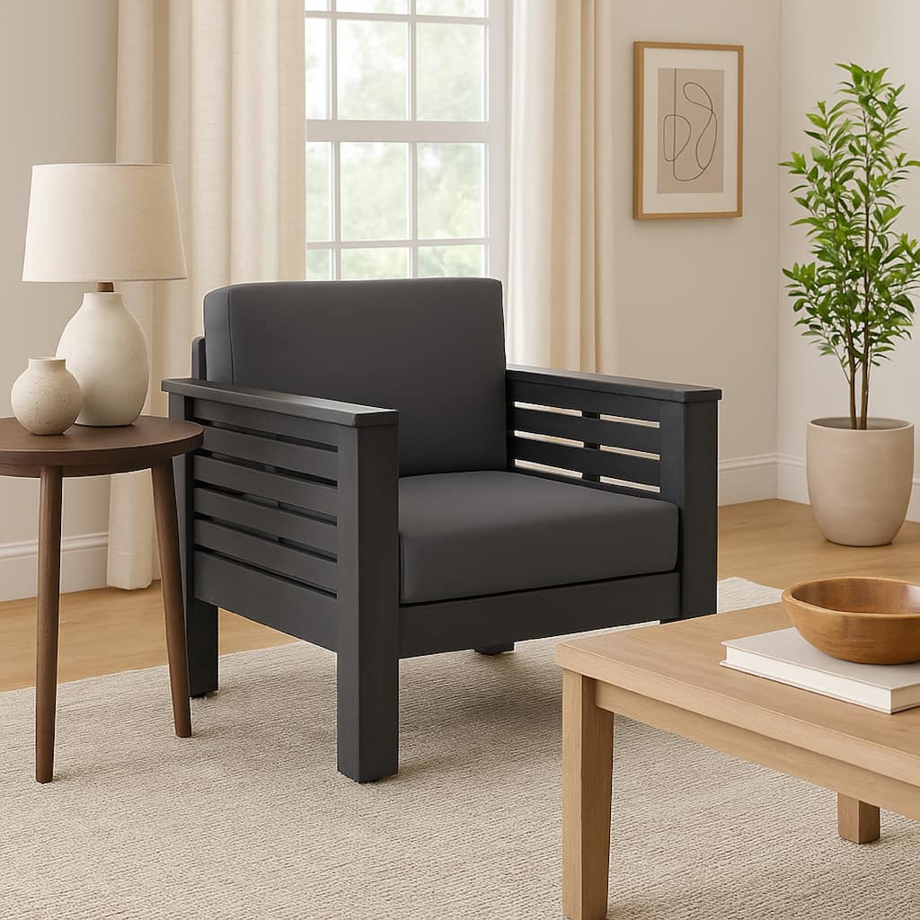 Siyal Outdoor Club Accent Chair Set of 2, Soft Dark Gray, Acacia Wood