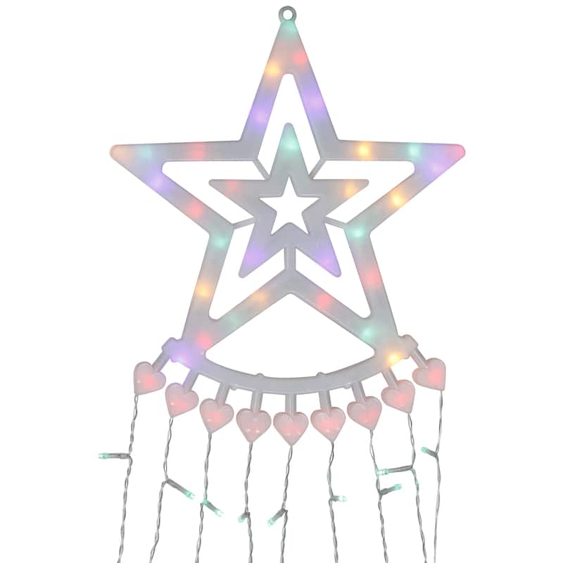 12.5' Multicolor Waterfall Lights Outdoor Christmas Tree with Star Tree Topper