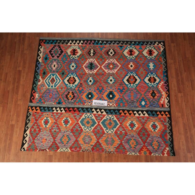 Reversible Oriental Kilim Area Rug Hand-Woven Wool Carpet - 8'0" x 9'7"