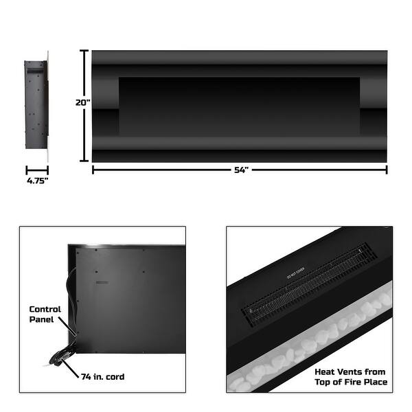 Hastings Home 54" Electric Fireplace- Wall Mount, Front Vent, LED Flame Technology & Remote Control - 54” x 20” x 4.75”