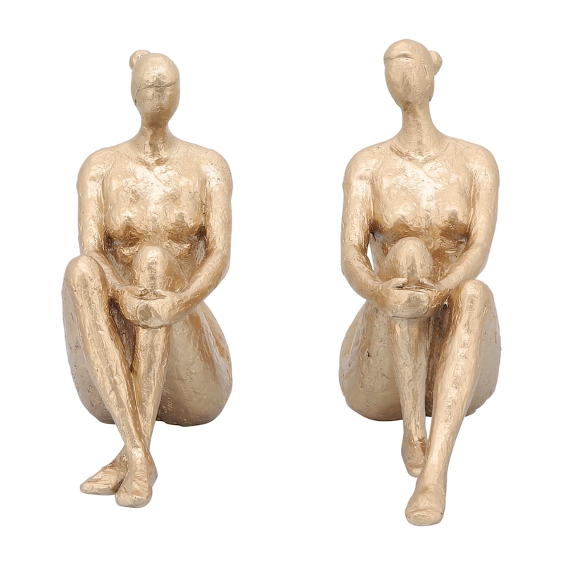 Modern Graceful Seated Lady Figurine Bookends - Set of 2, 8", Gold - 8.0"