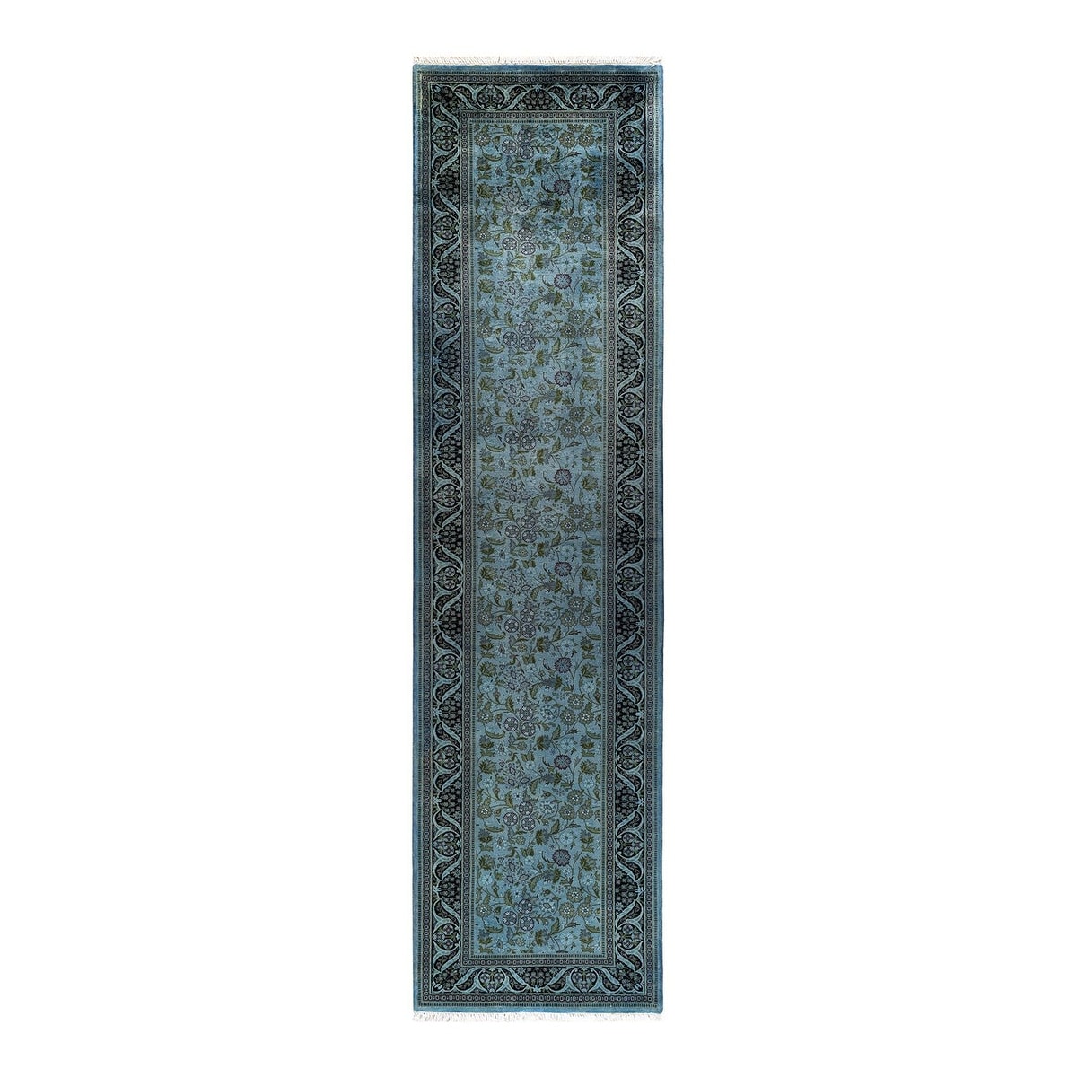 Overton Hand Knotted Wool Vintage Inspired Modern Contemporary Overdyed Blue Runner Rug - 2' 7" x 10' 1"