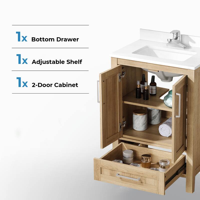 OVE Decors Kansas 24" Bathroom Vanity Top and Backslplash White Oak