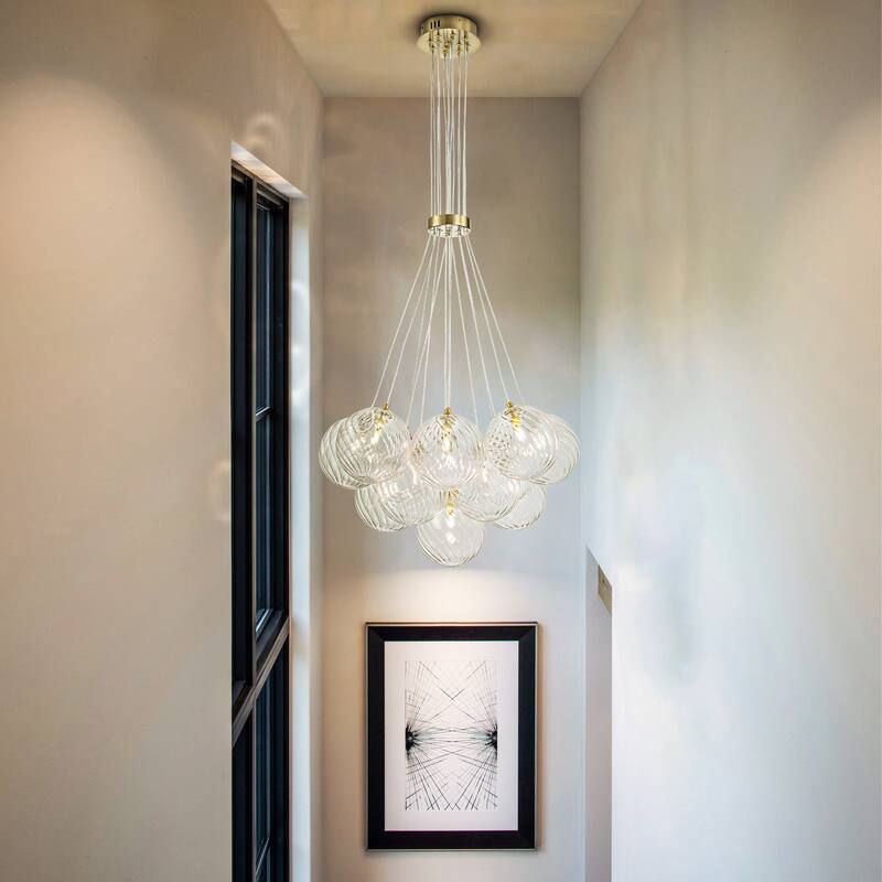 13/ 19-Light Modern Glam Gold Sputnik Cluster Swirled Glass Globe Bubble Chandelier for Dining Room