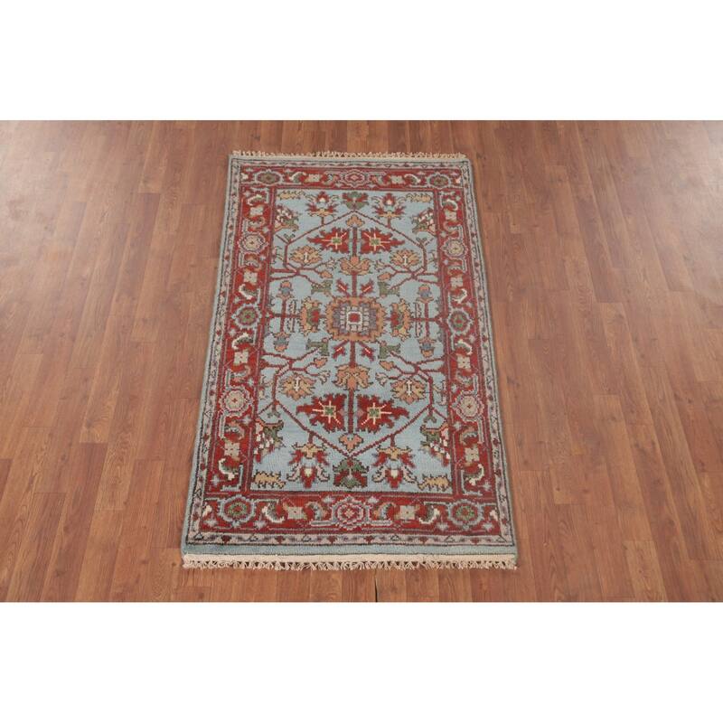 Light Blue Oushak Oriental Foyer Rug Hand-Knotted Wool Carpet - 2'11" x 4'11"