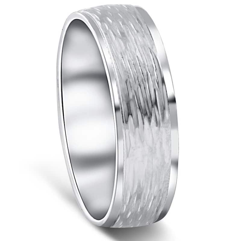 Hand Etched 6mm Dome Wedding Band White Gold
