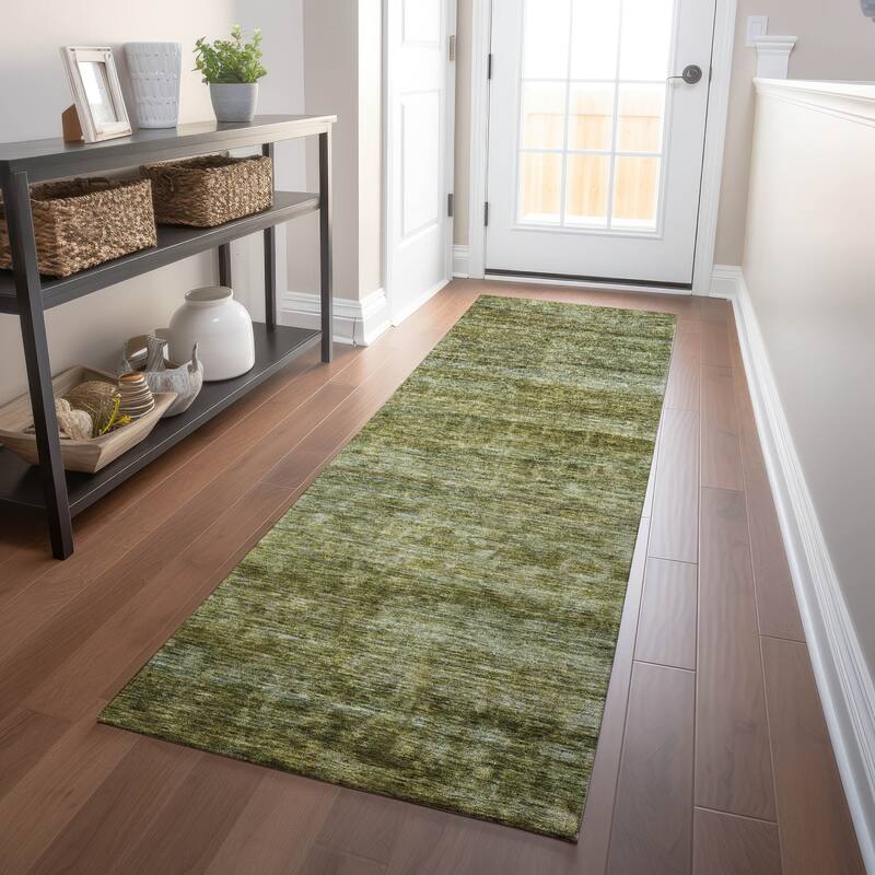 Machine Washable Indoor/ Outdoor Ombre Solid Chantille Rug - Olive - 2'3" x 7'6"