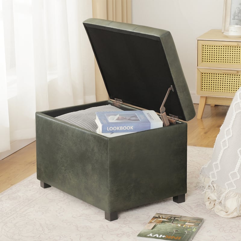 Adeco Faux Leather Storage Ottoman for Living Room Footstool