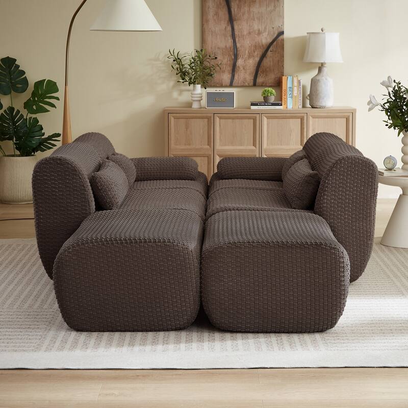 141.7" U-Shaped Corduroy Sectional Sofa with 2 Ottomans, No Assembly Required