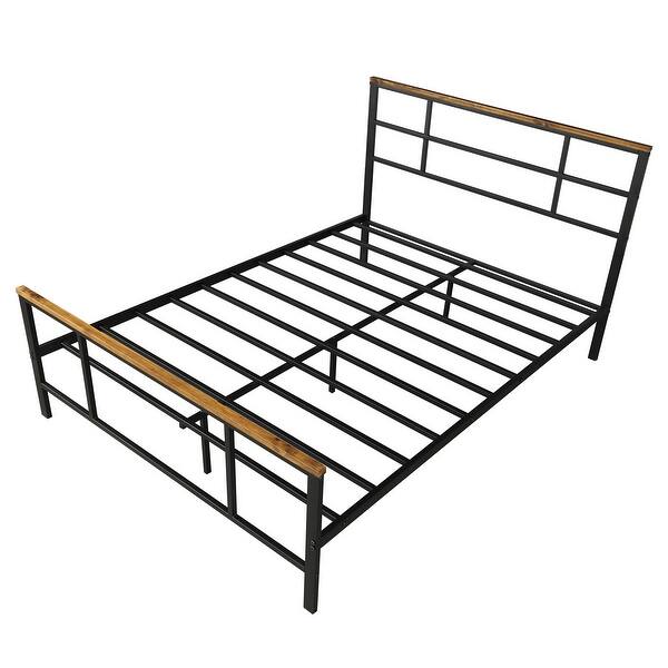 Shop Metal Bed With Wood Decoration Full Size Overstock