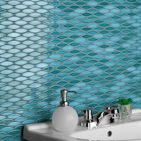 Merola Tile Pescado Glossy Agua 12" x 12.5" Porcelain Mosaic Tile
