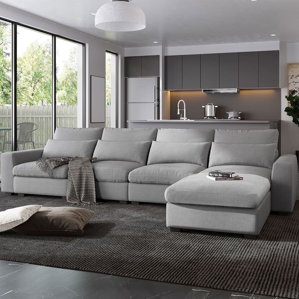 Modular L-Shape Feather Filled Sectional Sofa with Reversible Chaise