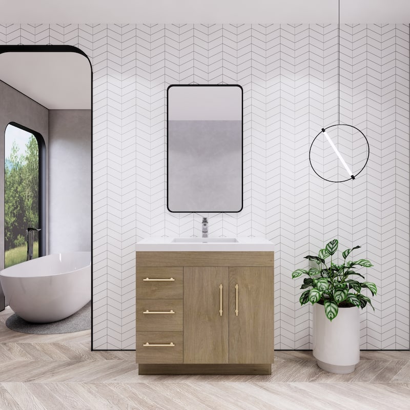 Eliza 36'' Freestanding Vanity(Left Drawers) with Single Sink - 36'' Width With Left Drawers - White Oak
