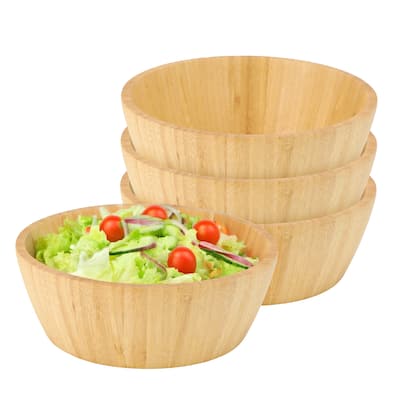 MegaChef 4 Piece 8 Inch Bamboo Wood Serving Bowl Set