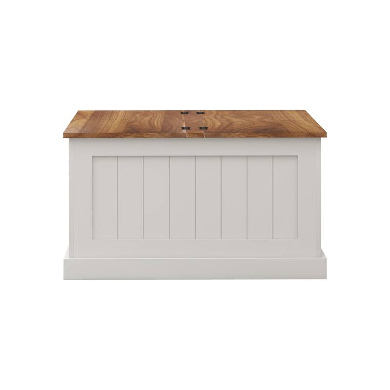Anmytek Farmhouse Coastal Lift Top Coffee Table Rustic Wood White Storage Organizer