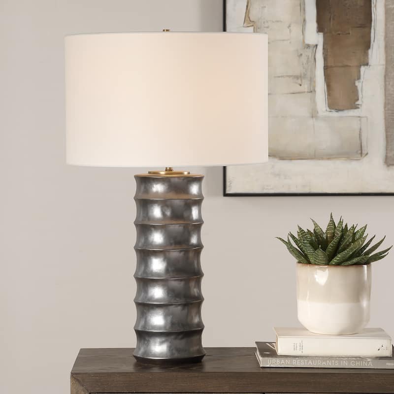 Scalloped Table Lamp with Drum Shade - 28.5"