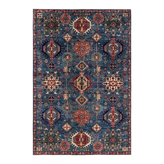 Hand Knotted Traditional Tribal Wool Light Blue Area Rug - 6' 9" x 9' 11"