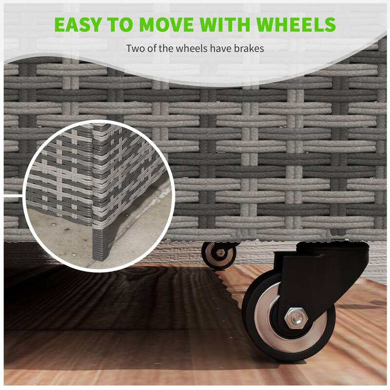 83 Gallon Deck Box, PE Wicker Trunk with Wheels for Garden Tools