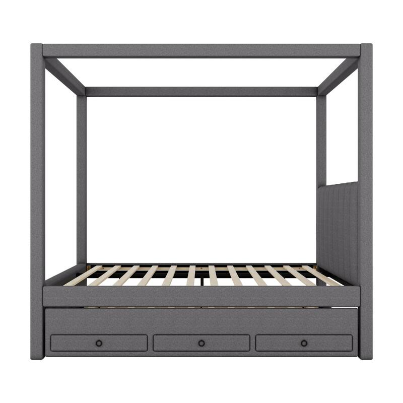 Upholstered Canopy Platform Bed with Trundle and Storage Drawers
