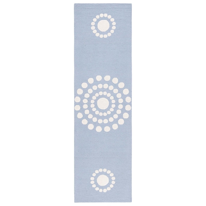 SAFAVIEH Handmade Kids Yaritza Dots Wool Rug - 2'3" x 8' Runner - Blue/Ivory