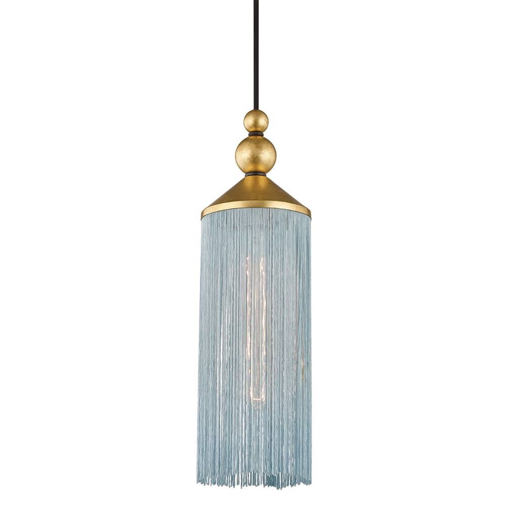 Mitzi by Hudson Valley Scarlett 1-light Gold Leaf Pendant, Blue Silk Tassels