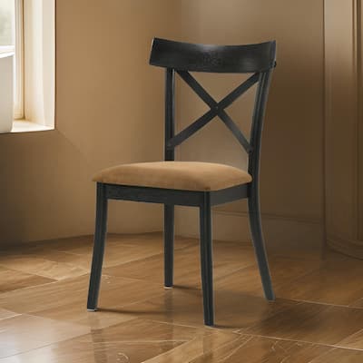 Hilly 21 Inch Dining Chair, Set of 2, Crossbuck Backrest, Brown and Black