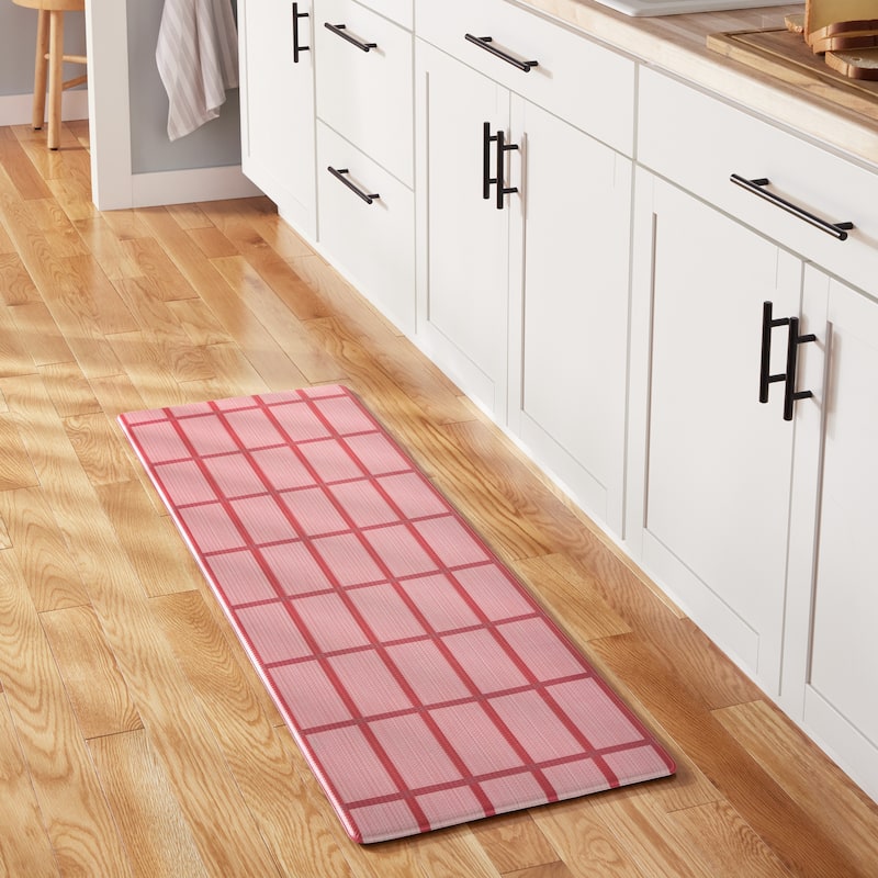 TOWN & COUNTRY BASICS Windowpane Plaid Anti Fatigue Kitchen Mat Non-Slip Backing - 1' 6" x 4' 7" - Red - Runner